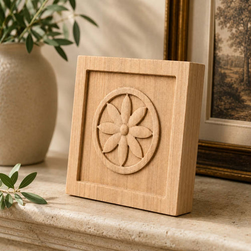 PAIR of Precision Carved Floral Plinth Blocks, Square Rosettes, Architrave Blocks, Available from 89mm to 130mm