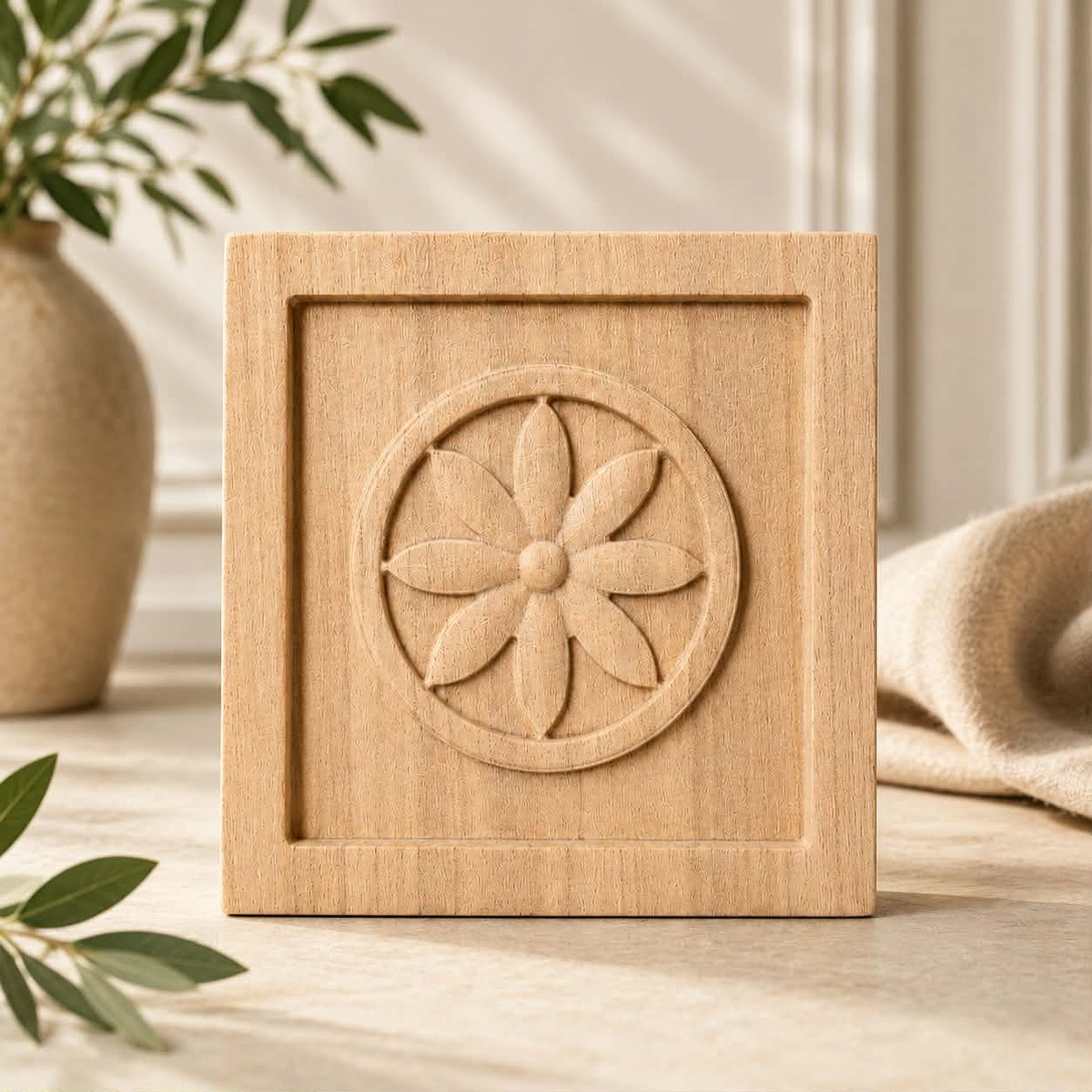 PAIR of Precision Carved Floral Plinth Blocks, Square Rosettes, Architrave Blocks, Available from 89mm to 130mm